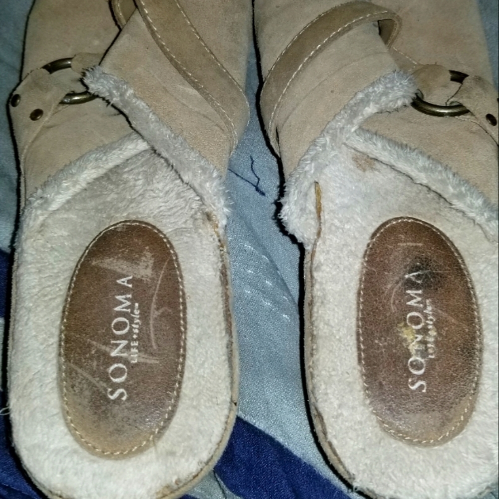 beige suede and furry wedge shoes sonoma brand
